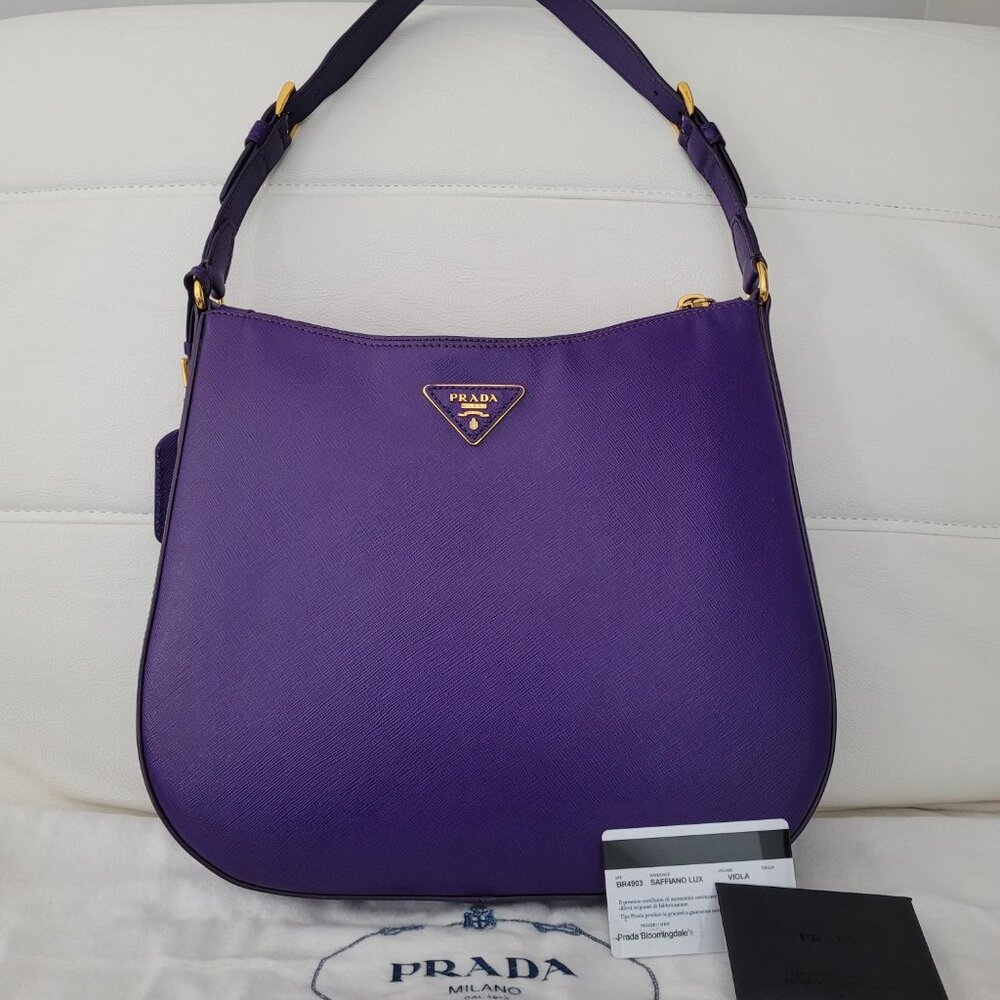 PRADA Saffiano Lux Hobo Purse Shoulder Bag